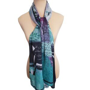 Manto Persian Calligraphy Printed Scarf Sadi's Golestan Poem Crinckle Silk 23x33